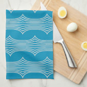 Retro Abstracte witte lijnen op blauw patroon Theedoek (Quarter Fold)