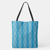Retro Abstracte witte lijnen op blauw patroon Tote Bag (Achterkant)