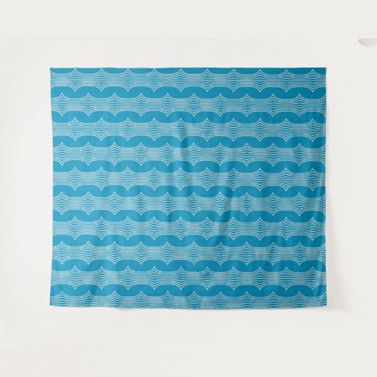 Retro Abstracte witte lijnen op blauw patroon Wandkleed (Voorkant (horizontaal))