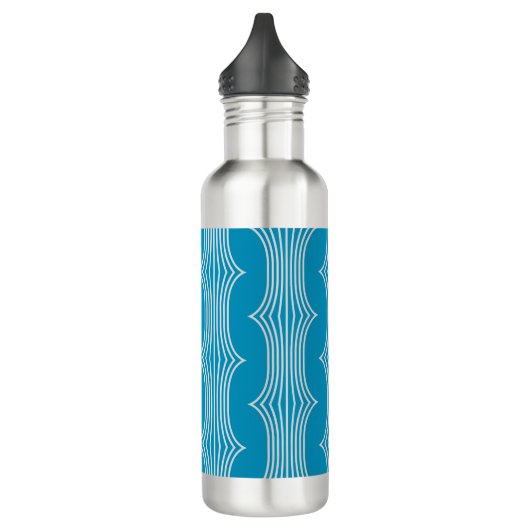 Retro Abstracte witte lijnen op blauw patroon Waterfles (Links)