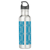 Retro Abstracte witte lijnen op blauw patroon Waterfles (Achterkant)