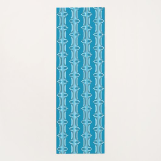 Retro Abstracte witte lijnen op blauw patroon Yogamat (Achterkant)