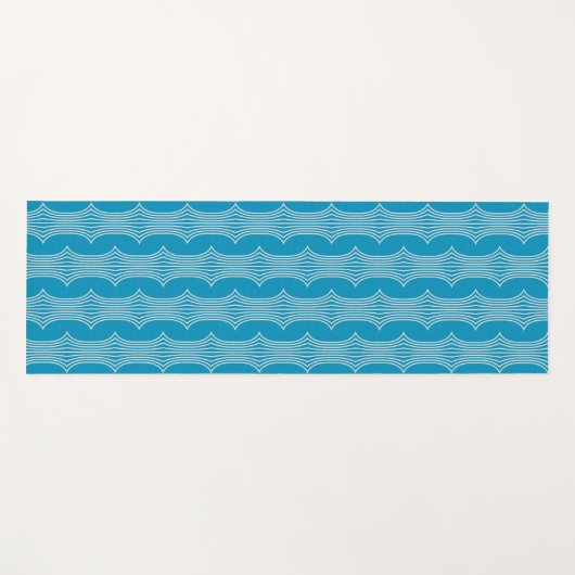 Retro Abstracte witte lijnen op blauw patroon Yogamat (Voorkant (horizontaal))