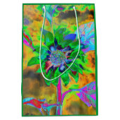 Retro abstracte zonnebloem schilderij groen goud medium cadeauzakje (Voorkant)