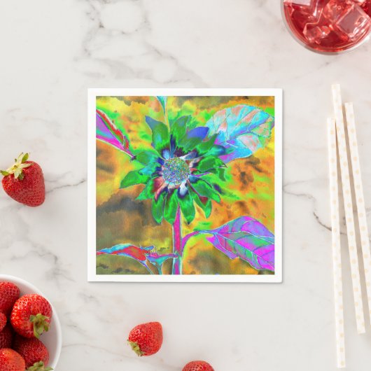 Retro abstracte zonnebloem schilderij groen goud servetten (Insitu)