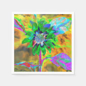 Retro abstracte zonnebloem schilderij groen goud servetten (Voorkant)