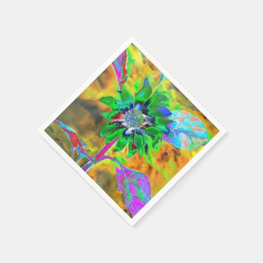 Retro abstracte zonnebloem schilderij groen goud servetten (Hoek)