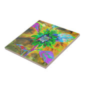 Retro abstracte zonnebloem schilderij groen goud tegeltje (Zijkant)