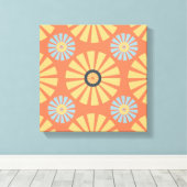Retro Abstrat Blue en Oranje Daisies Pattern Canvas Afdruk (Insitu (Houten vloer))