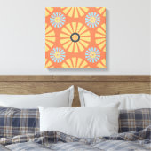 Retro Abstrat Blue en Oranje Daisies Pattern Canvas Afdruk (Insitu (Slaapkamer))