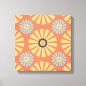 Retro Abstrat Blue en Oranje Daisies Pattern Canvas Afdruk (Voorkant)