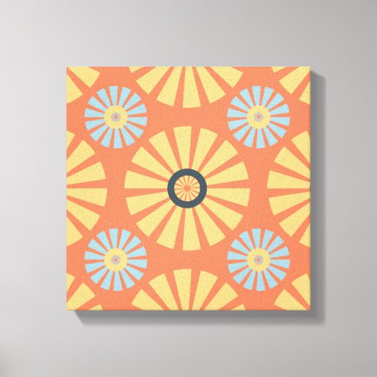 Retro Abstrat Blue en Oranje Daisies Pattern Canvas Afdruk (Voorkant)