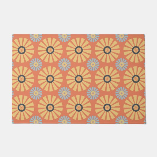 Retro Abstrat Blue en Oranje Daisies Pattern Deurmat (Voorkant)