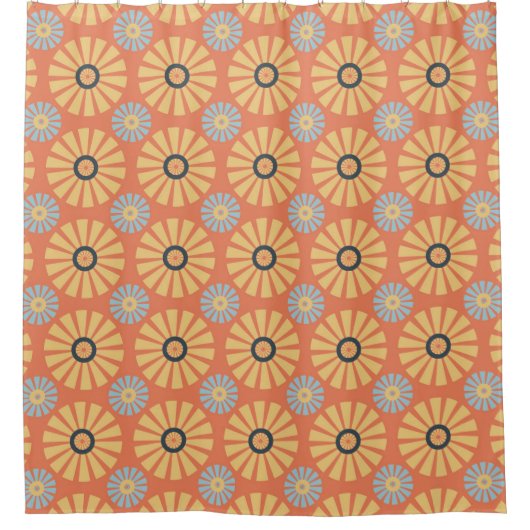 Retro Abstrat Blue en Oranje Daisies Pattern Douchegordijn (Voorkant)