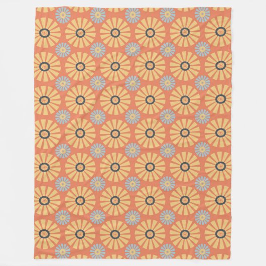 Retro Abstrat Blue en Oranje Daisies Pattern Fleece Deken (Voorkant)