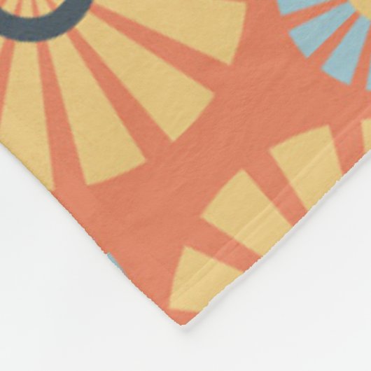 Retro Abstrat Blue en Oranje Daisies Pattern Fleece Deken (Hoek)