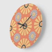 Retro Abstrat Blue en Oranje Daisies Pattern Grote Klok (Hoek)
