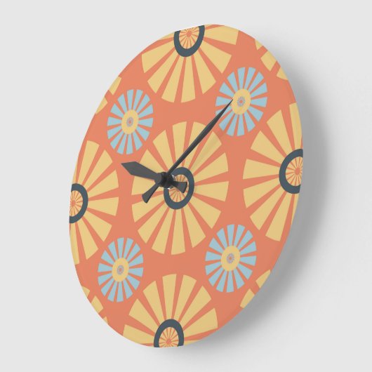 Retro Abstrat Blue en Oranje Daisies Pattern Grote Klok (Hoek)