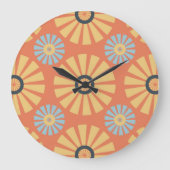 Retro Abstrat Blue en Oranje Daisies Pattern Grote Klok (Voorkant)