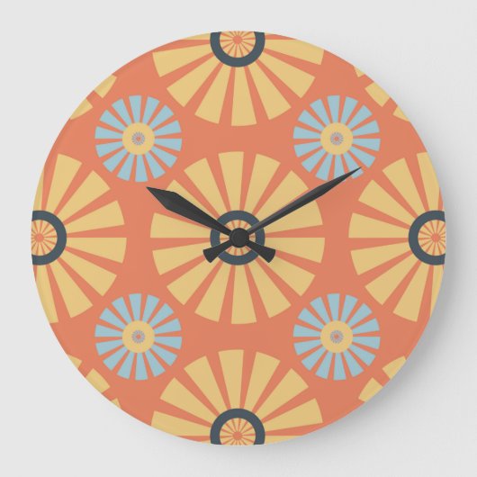 Retro Abstrat Blue en Oranje Daisies Pattern Grote Klok (Voorkant)