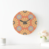 Retro Abstrat Blue en Oranje Daisies Pattern Grote Klok (Huis)