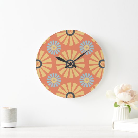 Retro Abstrat Blue en Oranje Daisies Pattern Grote Klok (Huis)