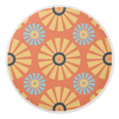 Retro Abstrat Blue en Oranje Daisies Pattern Keramische Knop (Voorkant)