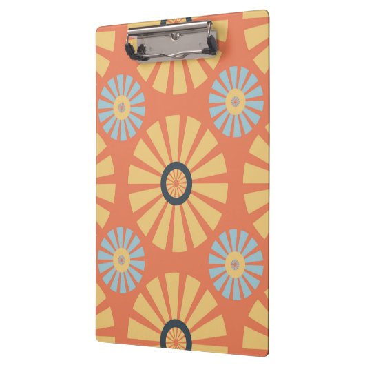Retro Abstrat Blue en Oranje Daisies Pattern Klembord (Links)