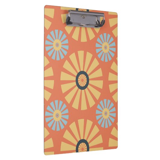 Retro Abstrat Blue en Oranje Daisies Pattern Klembord (Rechts)