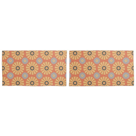 Retro Abstrat Blue en Oranje Daisies Pattern Kussensloop (Voorkant-Set)