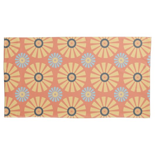 Retro Abstrat Blue en Oranje Daisies Pattern Kussensloop (Voorkant-Links)
