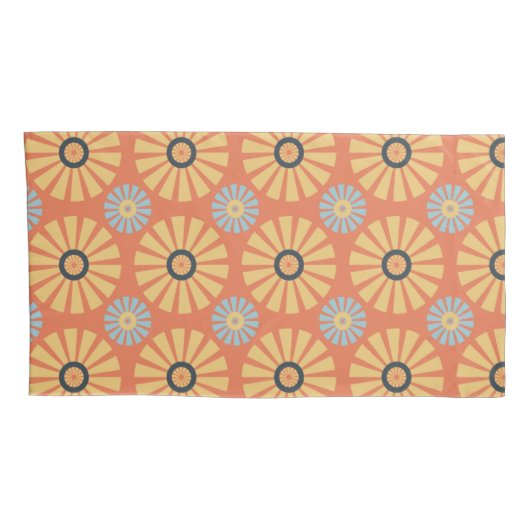 Retro Abstrat Blue en Oranje Daisies Pattern Kussensloop (Achterkant-Rechts)