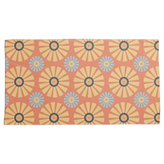 Retro Abstrat Blue en Oranje Daisies Pattern Kussensloop (Voorkant-Rechts)