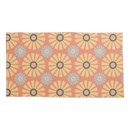 Retro Abstrat Blue en Oranje Daisies Pattern Kussensloop (Achterkant-Links)