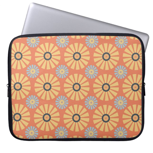 Retro Abstrat Blue en Oranje Daisies Pattern Laptop Sleeve (Voorkant)