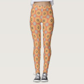 Retro Abstrat Blue en Oranje Daisies Pattern Leggings (Voorkant)