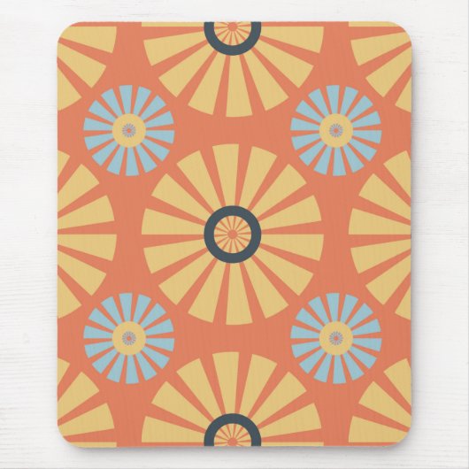 Retro Abstrat Blue en Oranje Daisies Pattern Muismat (Voorkant)