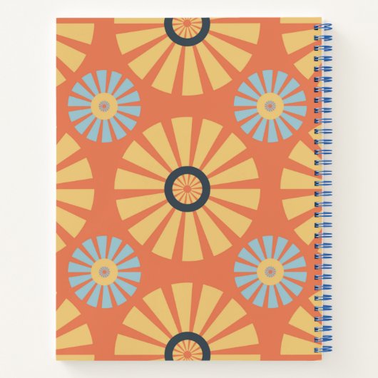 Retro Abstrat Blue en Oranje Daisies Pattern Notitieboek (Achterkant)