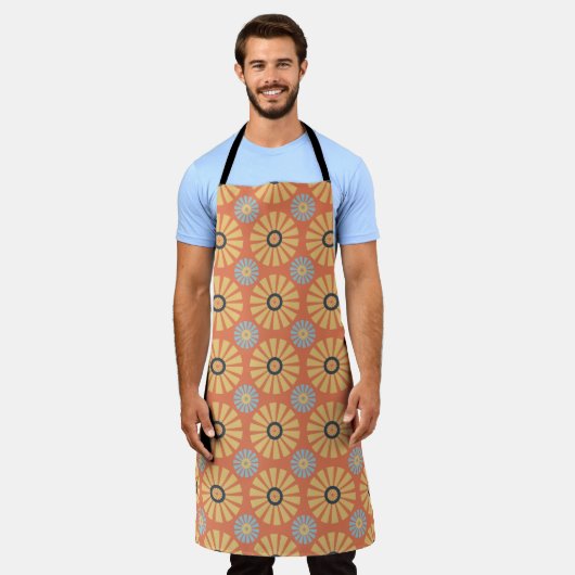 Retro Abstrat Blue en Oranje Daisies Pattern Schort (Gedragen)