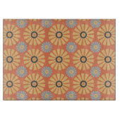 Retro Abstrat Blue en Oranje Daisies Pattern Snijplank (Voorkant)