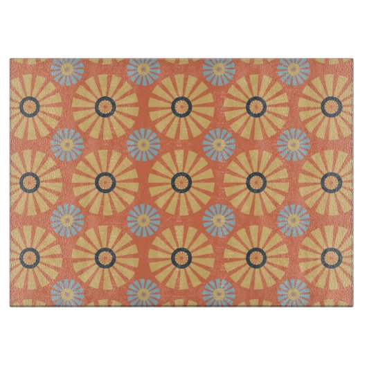 Retro Abstrat Blue en Oranje Daisies Pattern Snijplank (Voorkant)