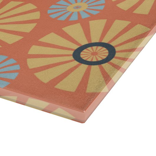 Retro Abstrat Blue en Oranje Daisies Pattern Snijplank (Hoek)