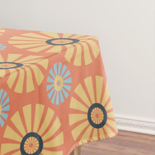 Retro Abstrat Blue en Oranje Daisies Pattern Tafelkleed (Voorbeeld)