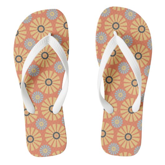 Retro Abstrat Blue en Oranje Daisies Pattern Teenslippers (Voetbed)