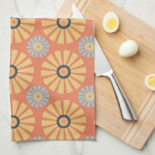 Retro Abstrat Blue en Oranje Daisies Pattern Theedoek (Quarter Fold)