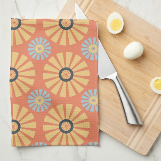 Retro Abstrat Blue en Oranje Daisies Pattern Theedoek (Quarter Fold)