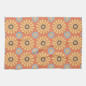 Retro Abstrat Blue en Oranje Daisies Pattern Theedoek (Horizontaal)