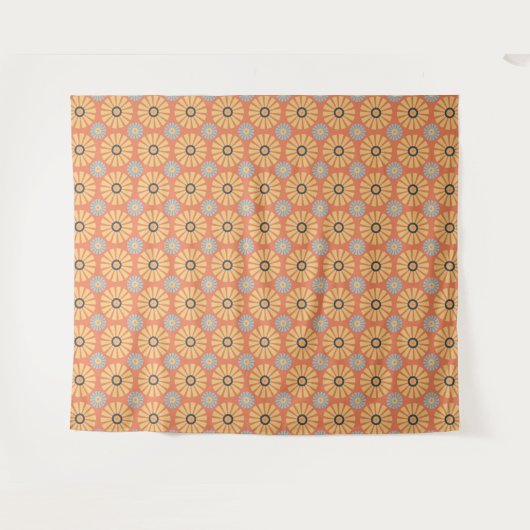 Retro Abstrat Blue en Oranje Daisies Pattern Wandkleed (Voorkant (horizontaal))