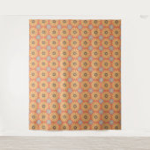 Retro Abstrat Blue en Oranje Daisies Pattern Wandkleed (Voorkant)