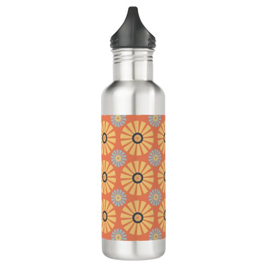 Retro Abstrat Blue en Oranje Daisies Pattern Waterfles (Links)